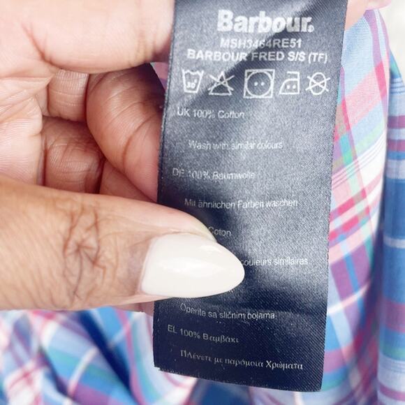 Barbour - Sport Shirt - Fred‎ Plaid Red Blue Short Sleeve Button Up Size XL - Picture 4 of 6